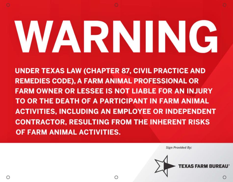 Texas livestock owners must now post signs to get legal protection