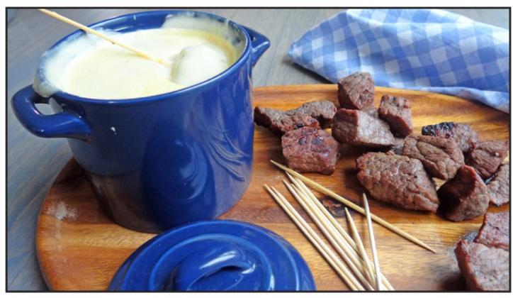 A TIP FOR BEEF TIPS Fondue’s just a fancy name for queso here in West Texas—and it goes great with beef tips on the grill.| ANGELINA LaRUE PHOTO